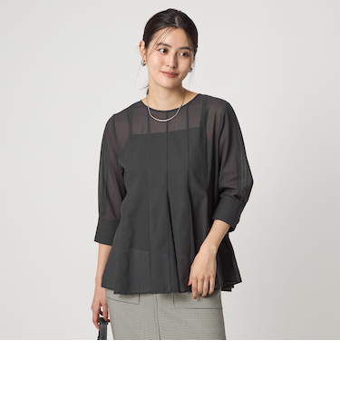 ナローペプラム 7分袖 ブラウス