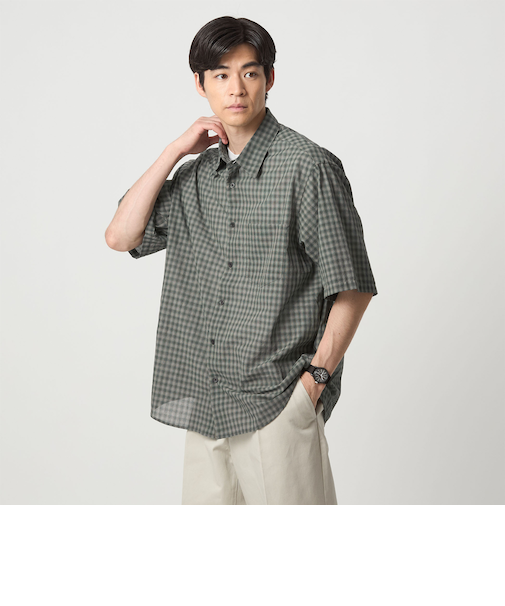 ミニ オンブレ チェック ジャストルーズ レギュラーカラー シャツ -通気性-