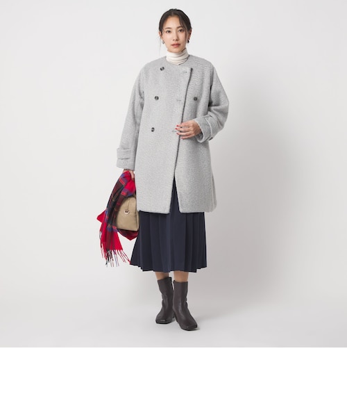 ユナイテッドアローズ　美品　セントデールウール ノーカラー ミドル コート SENTDALE WOOL セントデールウール ノーカラー ミドル コート