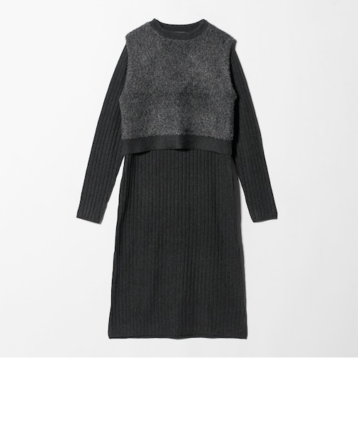 メランジ フェザーベスト＋リブワンピース  ‐ウォッシャブル‐＜A DAY IN THE LIFE＞