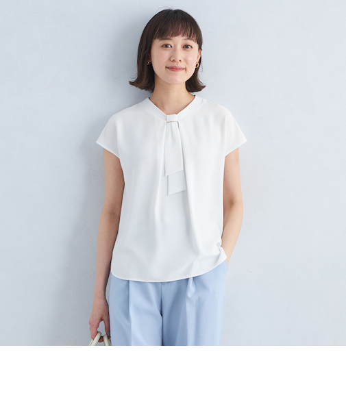 チャーム ボウタイ フレンチスリーブ ブラウス