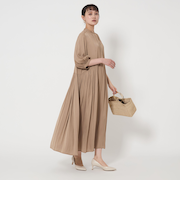 サテン ギャザー ショートスリーブ ワンピース