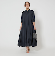 サテン ギャザー ショートスリーブ ワンピース