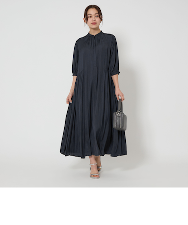 サテン ギャザー ショートスリーブ ワンピース