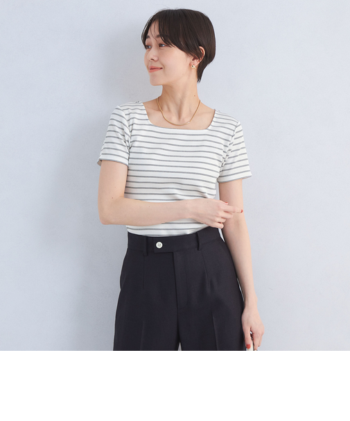 ブライトリブ スクエアネック ショートスリーブ プルオーバー カットソー-制菌-