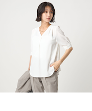 肩タック Vネック ショートスリーブ ブラウス