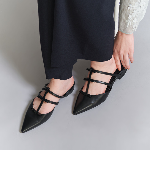 3リボン ライン ポインテッド サンダル