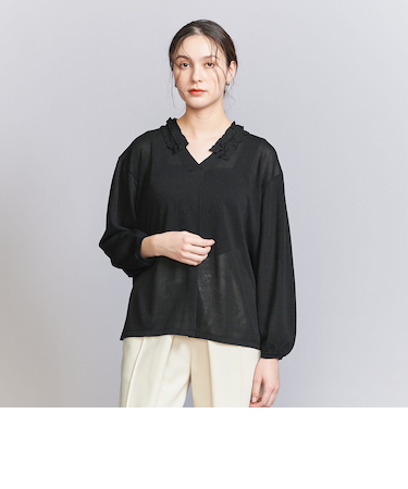 フリルネック ニットプルオーバー -ウォッシャブル-