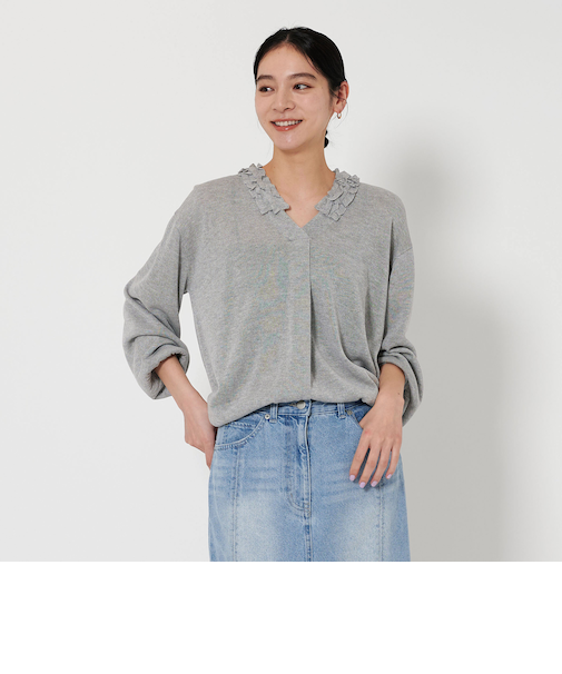 フリルネック ニットプルオーバー -ウォッシャブル-