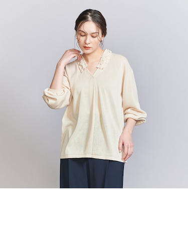 フリルネック ニットプルオーバー -ウォッシャブル-