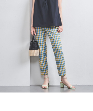 シャイニー ギンガムチェック スリムパンツ