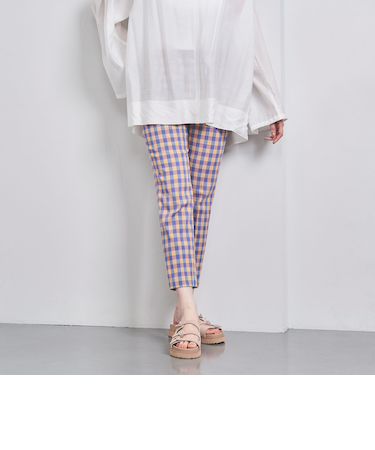 シャイニー ギンガムチェック スリムパンツ
