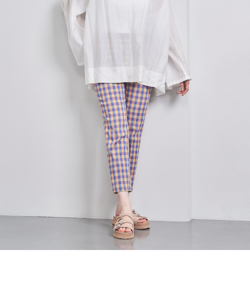 シャイニー ギンガムチェック スリムパンツ