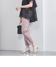 シャイニー ギンガムチェック スリムパンツ