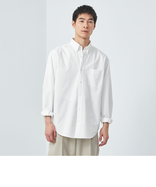 FINE BASIC オックスストレッチ ビッグ ボタンダウンシャツ -ストレッチ-