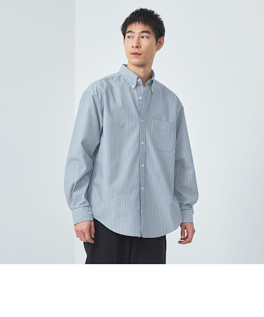 FINE BASIC オックスストレッチ ビッグ ボタンダウンシャツ -ストレッチ-