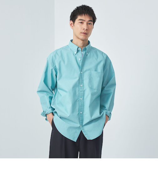 FINE BASIC オックスストレッチ ビッグ ボタンダウンシャツ -ストレッチ-