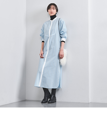 ストライプ ロングシャツ ワンピース