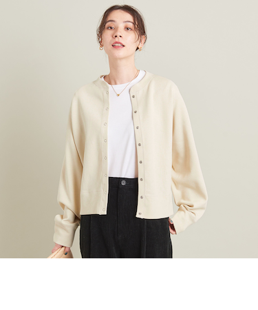 ダブルフェイス リングボタンカーディガン -ウォッシャブル-