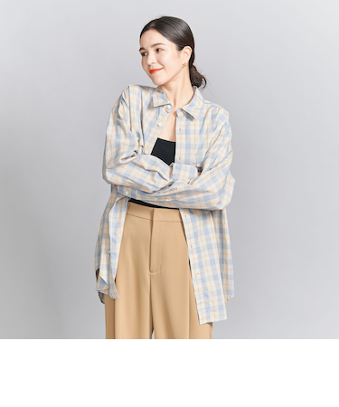 麻コットン チェック シャツ