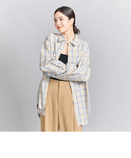 麻コットン チェック シャツ