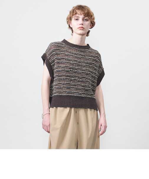 ＜ASTRAET＞ボーダー ノースリーブ クルーネックニット