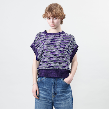 <ASTRAET>ボーダー ノースリーブ クルーネックニット