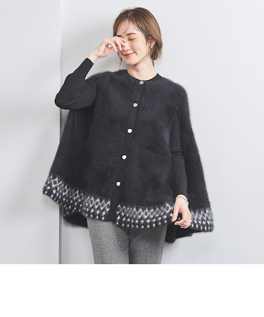 フォックス カシミヤ ジャカード ケープ