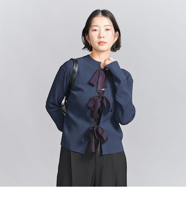 オーガンジーリボン リブニットトップス -2WAY/ウォッシャブル -