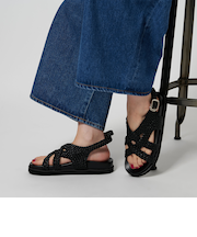 レザーライクメッシュ クロスサンダル