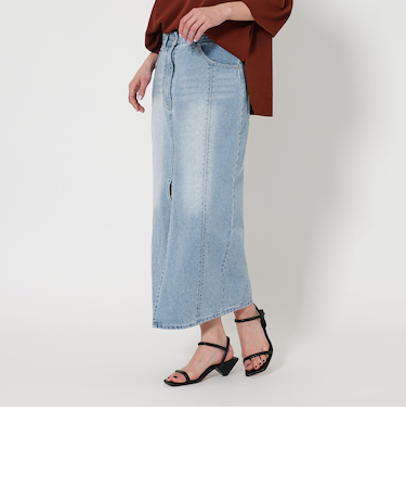 コットンデニム フロントスリット ロングスカート
