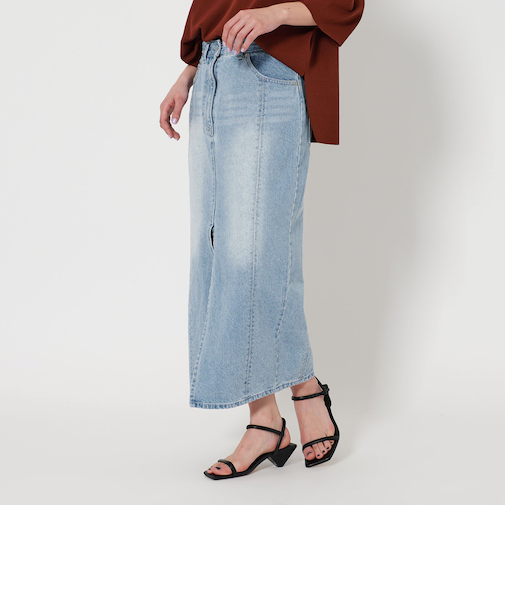 コットンデニム フロントスリット ロングスカート