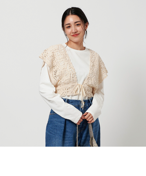 レースベスト×ロングTシャツ レイヤードセット