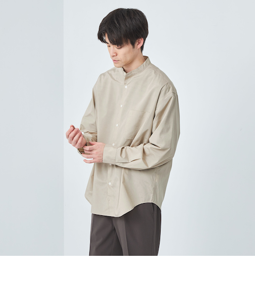 トリアセ シャンブレー バンドカラー シャツ -通気性-