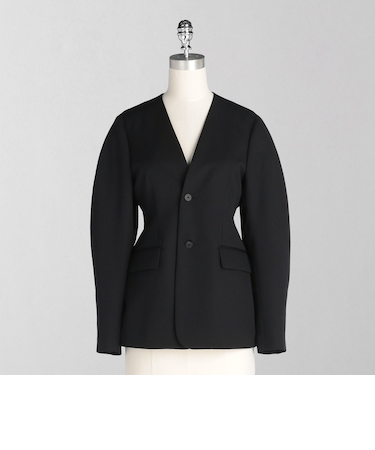 ＜LOEFF＞ウール ギャバ カーブ ノーカラー ジャケット