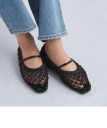 メッシュ ストラップ フラットシューズ