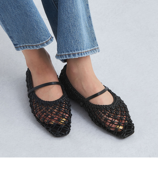 メッシュ ストラップ フラットシューズ