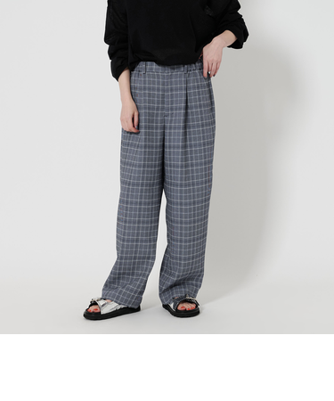 グレンチェックプリント ワイドパンツ -ウォッシャブル-