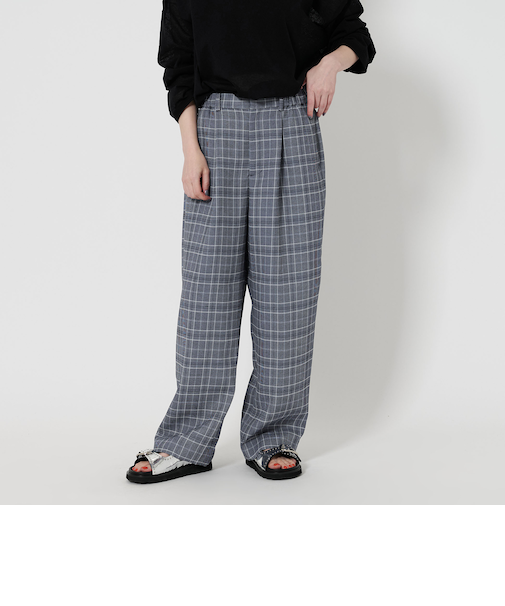 グレンチェックプリント ワイドパンツ -ウォッシャブル-