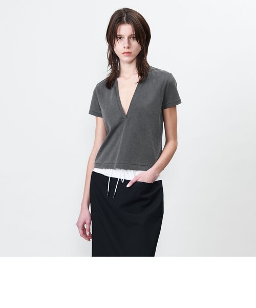 6(ROKU)＞コットン ナイロン カラーロック ノースリーブ Tシャツ