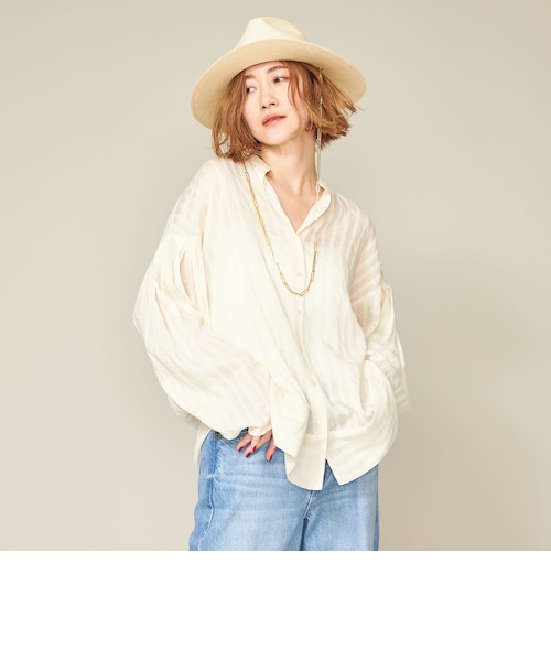 新品<conte > ドビーストライプ ボリュームスリー ブブラウス conte＞ドビーストライプ ボリュームスリーブブラウス｜ユナイテッド