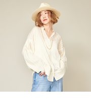 ＜conte＞ドビーストライプ ボリュームスリーブブラウス