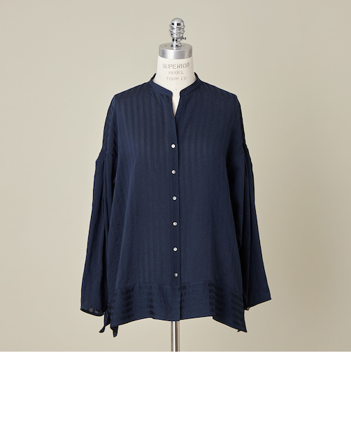 ＜conte＞ドビーストライプ ボリュームスリーブブラウス