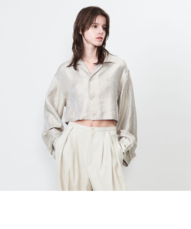＜ASTRAET＞シャイニー クロップド オープンカラーシャツ