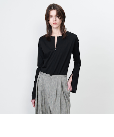 <ASTRAET> ジップ クルーネック フレアスリーブカットソー