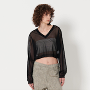 ＜6(ROKU)＞レーヨン ナイロン シアー Vネック ニットプルオーバー