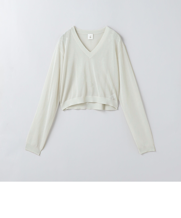 ＜6(ROKU)＞レーヨン ナイロン シアー Vネック ニットプルオーバー