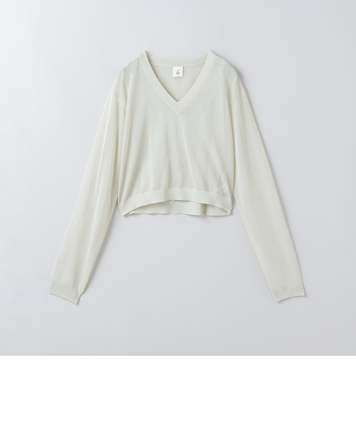 ＜6(ROKU)＞レーヨン ナイロン シアー Vネック ニットプルオーバー