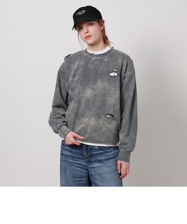 ＜ASTRAET＞アシッドウォッシュ ダメージ スウェット