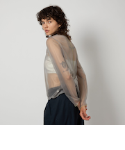 ＜6(ROKU)＞ナイロンポリエステル シアー クルーネックニット